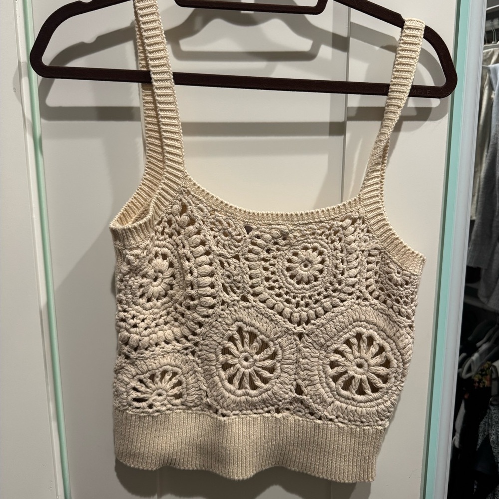J crew Crochet Knit Cream Tank Top